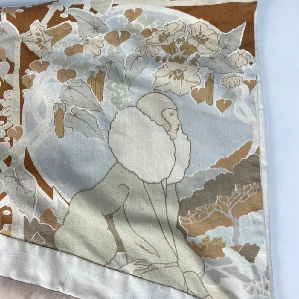 Vintage Cushion Cover 1970s Illustration Handmade Brown White Floral Women Home